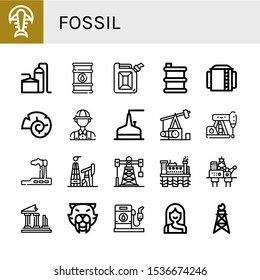 Set Of Fossil Icons. Such As Fossil, Storage Tank, Oil Barrel, Jerrycan, Barrel, Nautilus, Archaeologist, Pumpjack, Petroleum, Industry, Oil Mining, Oil Rig, Ruins , Fossil Icons