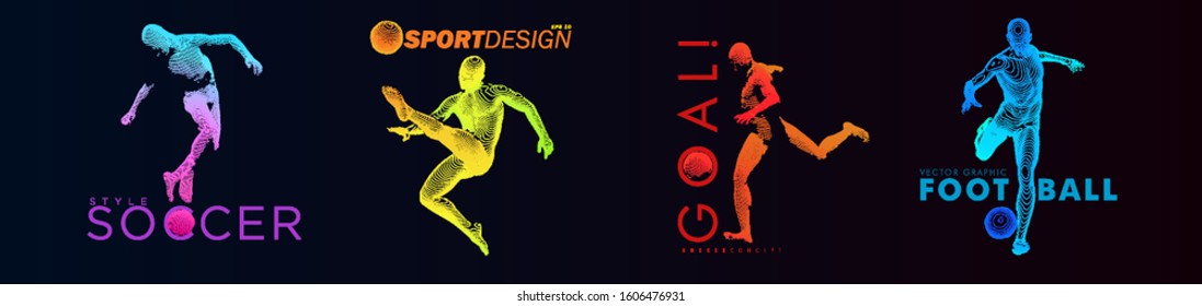 A set of fotball, soccer players drawing by color lines. Advertising template concept with texts. Vector graphic eps for brochures, flyers, presentations, logo, print, web