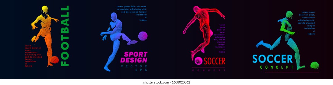 A set of fotball, soccer players drawing by color dynamic lines. Creative sport concept. Vector graphic eps for brochures, flyers, presentations, logo, print, web