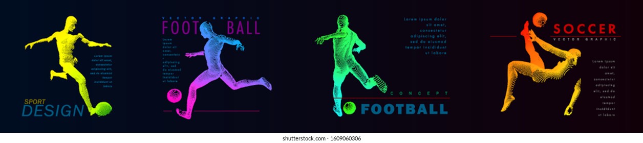 A set of fotball, soccer players drawing by color dynamic lines. Creative sport concept. Vector graphic eps for brochures, flyers, presentations, logo, print, web