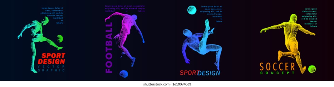 A set of fotball, soccer players drawing by color dynamic lines. Creative sport concept. Vector graphic eps for brochures, flyers, presentations, logo, print, web