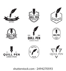 Set of Fountain pen logo vintage style, vector illustration.