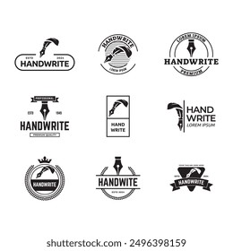 Set of Fountain pen logo vintage style, vector illustration.