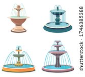 Set of fountains. Beautiful objects in cartoon style.
