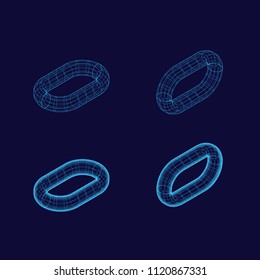 Set of four 3d outline chain link elements isolated on dark blue background