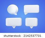 Set of four 3D speech bubble icons, isolated on blue background. 3D Chat icon set. Set of 3d speak bubble. Chatting box, message box. Web Vector Illustrations. Chat icon set. Balloon 3d style.