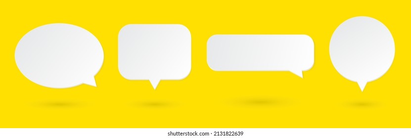 Set of four 3D speech bubble icons isolated on yellow background. 3D chat icon pack.