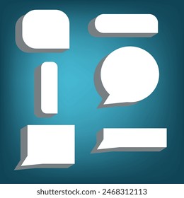 Set of four 3D speech bubble icons, isolated on blue background. 3D Chat icon set. Set of 3d speak bubble. Chatting box, message box. Web Vector Illustrations. Chat icon set. Balloon 3d style.