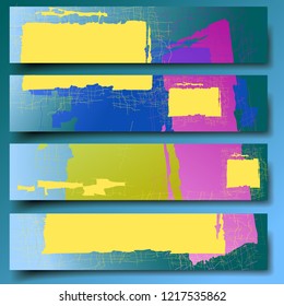 Set of four 3D vector  banners with hand-drawn abstract background  on a beautiful background with transparent shadows. 