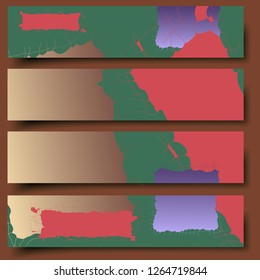 Set of four 3D vector  banners with hand-drawn abstract background  on a beautiful background with transparent shadows. 