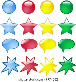 Set of four ( 4 ) Internet Icons in various colors