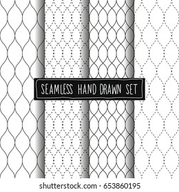 A set of four 4 vector patterns in monochrome. Hand draw and dotted.
