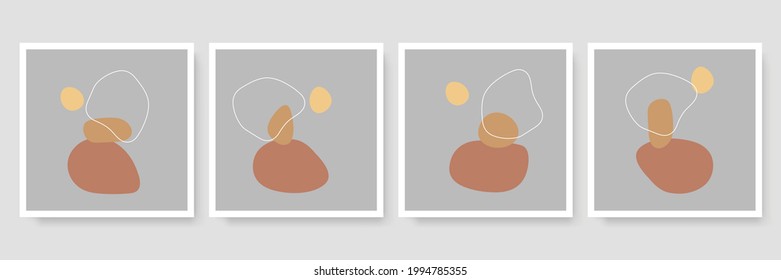 Set of four Abstract Aesthetic mid century modern landscape Contemporary boho poster cover template. Minimal and natural Illustrations for art print, postcard, wallpaper, wall art