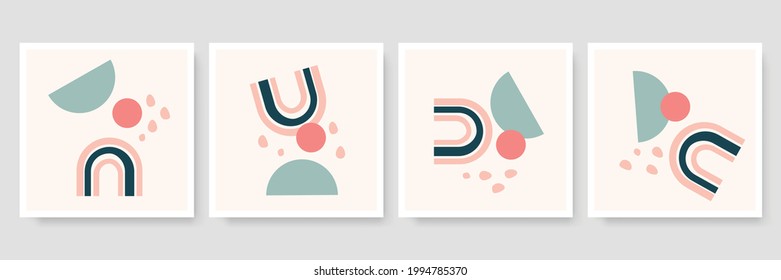 Set of four Abstract Aesthetic mid century modern landscape Contemporary boho poster cover template. Minimal and natural Illustrations for art print, postcard, wallpaper, wall art