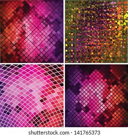 Set of four abstract background with geometric shapes. Triangle colorful mosaic backdrop.