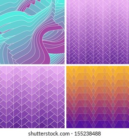 Set of four abstract background with geometric shapes. Triangle colorful mosaic backdrop.