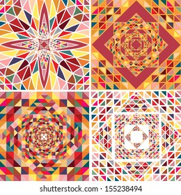 Set of four abstract background with geometric shapes. Triangle colorful mosaic backdrop.