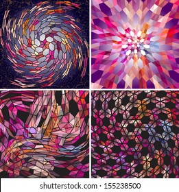 Set of four abstract background with geometric shapes. Triangle colorful mosaic backdrop.