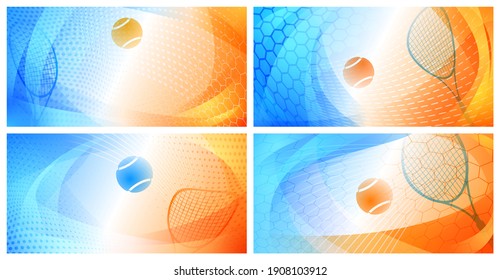 Set of four abstract backgrounds with ball and racket in colors of Grand Slam tournament Australian Open Tennis Championships