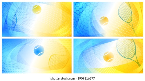 Set of four abstract backgrounds with ball and racket in colors of Grand Slam tournament, The US Open Tennis Championships