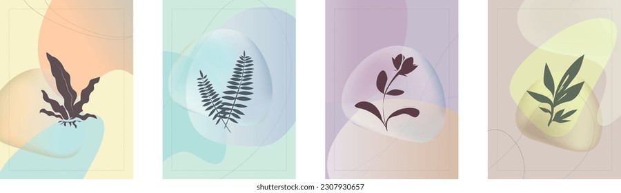 Set of four abstract backgrounds. Botanical floral trendy vector illustration. Each background comes with pastel vector style