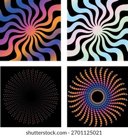 Um conjunto de quatro fundos abstratos com gradientes coloridos e padrões geométricos. Perfeito para projetos modernos, sites e projetos criativos. Imagens incríveis.