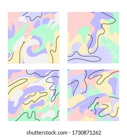 Set of four abstract backgrounds. Hand drawn various color and shapes. Modern patchwork illustration in vector. can make background and invitation