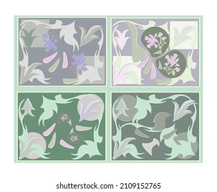 Conjunto de cuatro orígenes abstractos. varias formas y objetos de garabato. Ilustración vectorial contemporánea moderna.