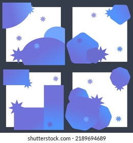 Set four abstract backgrounds  Various round  square   star shapes  Modern vector illustrations  Every background is isolated  Gradient purple   blue gradient 