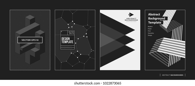 Conjunto de cuatro fondos/afiches abstractos de estilo blanco y negro