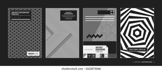 Set of four abstract backgrounds/posters in black and white style