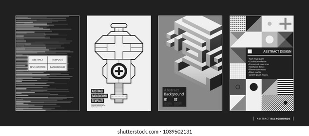 Set of four abstract backgrounds/posters in black and white style