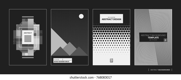 Set of four abstract backgrounds/posters in black and white style