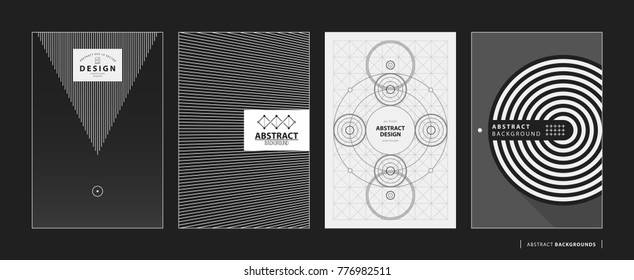 Set of four abstract backgrounds/posters in black and white style