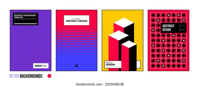 Set of four abstract backgrounds/posters in bright retro style