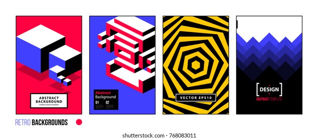 Set of four abstract backgrounds/posters in bright retro style