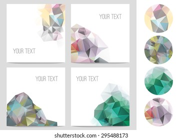 Set of four abstract brochure and flyer covers with geometric crystal circles  in polygonal style for business presentation