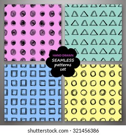 Set of four Abstract color seamless hand drawn texture, vector illustration.