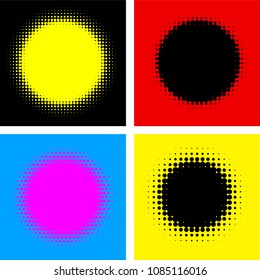 Conjunto de cuatro abstractos y coloridos fondos de puntos de fondo. Efecto semitónico. Ilustración vectorial.