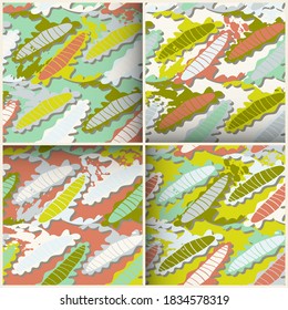 Set of four abstract colorful seamless backdrops with creative vector patterns
