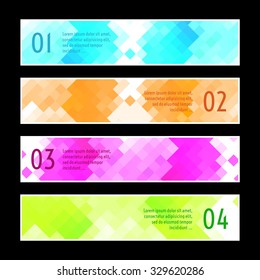 Set of four abstract colourful  geometrical banners for web design. EPS 10 vector.