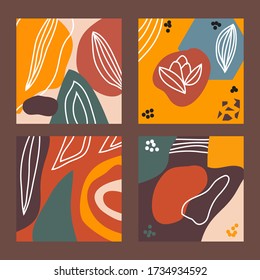 Set of four abstract contemporary object modern trendy vector patterns. Perfect for textile prints and background. Every pattern is isolated