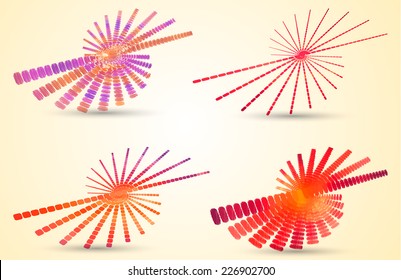 Set of four abstract design creative icons. These can be used for party, business,  motion, graphics, as design element, as a swirl etc.
