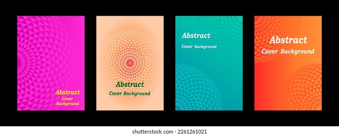 Set of four abstract flower covers. Vector illustrations background. Abstract flower or part of flower on gradient purple cream blue orange background. For funny brochure cover template card design.