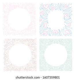 
Set of four abstract frames with blank space inside. Swirls, curls, drops, heatrs and flourishes. For your design or social media blog post. 