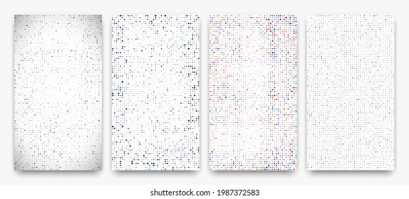 Set of four abstract geometric background of squares. Pixel backgrounds with empty space. Vector illustration.