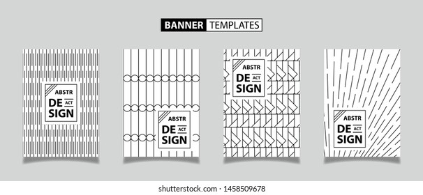 Set of four abstract geometric banner with lines. Seamless vector background. Graphic modern pattern with White and black texture. Suitable For Wallpaper, Banner, Poster,Background, Card, Book Cover, 