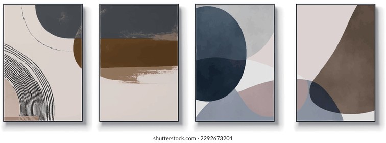 Set of four abstract geometric, creative minimalist hand drawn illustrations, abstract wall art. Digital interior art. Abstract texture, modern art geometry.