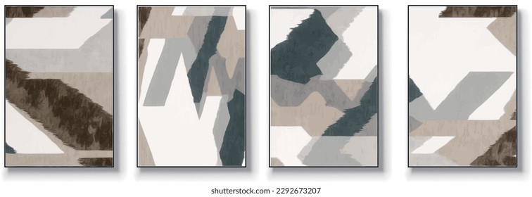 Set of four abstract geometric, creative minimalist hand drawn illustrations, abstract wall art. Digital interior art. Abstract texture, modern art geometry.