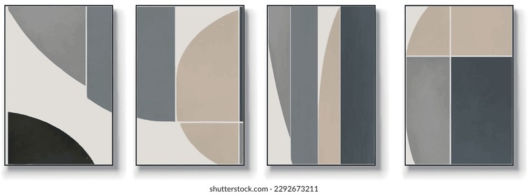 Set of four abstract geometric, creative minimalist hand drawn illustrations, abstract wall art. Digital interior art. Abstract texture, modern art geometry.